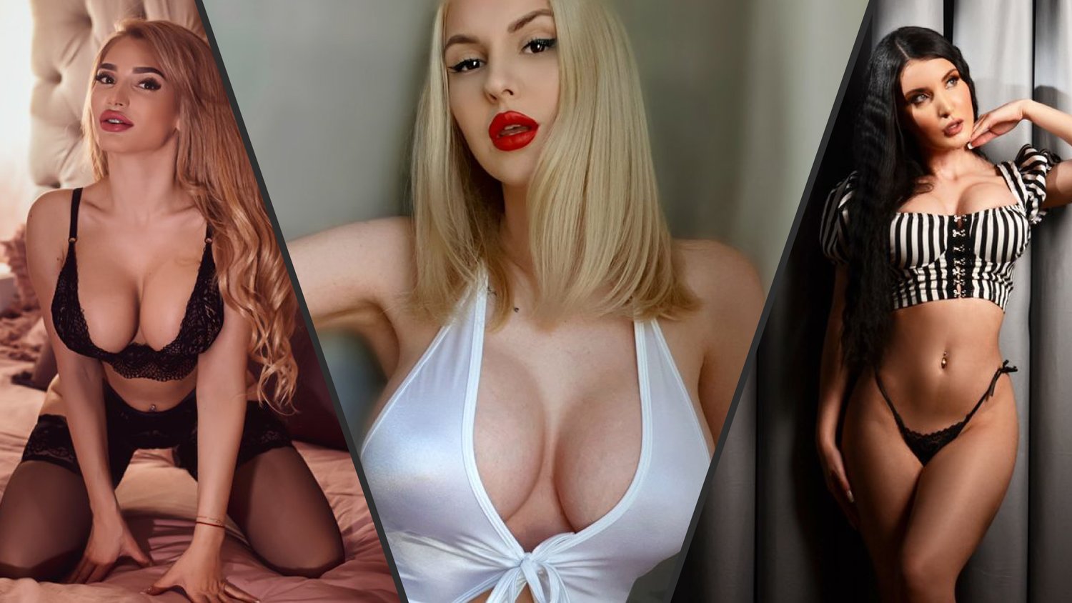 Composition of three sexy babes with huge boobs
